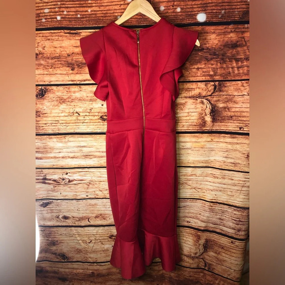 Red Ruffle Detail Dress - Picture 11 of 14
